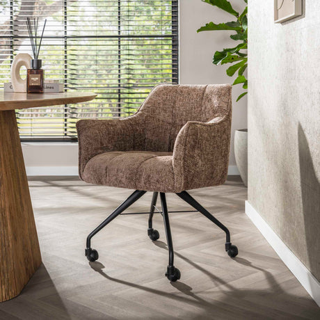 Eetkamerstoelen - Set van 2 Eetkamerstoelen Tova Stof Hoven Rich Champagne Met Wieltjes - Dimehouse