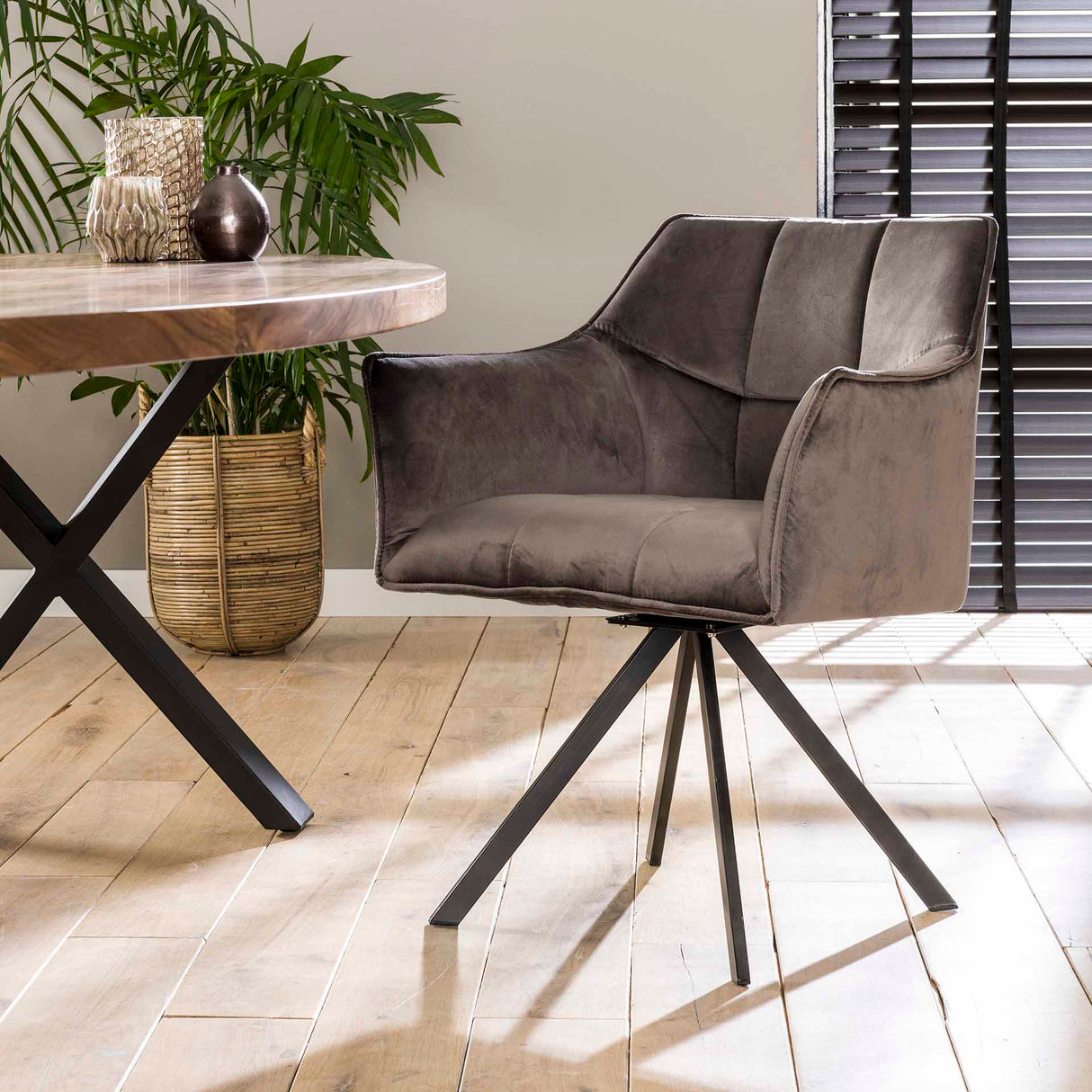 Chaise de salle à manger Lino Velvet Anthracite Pivotante 