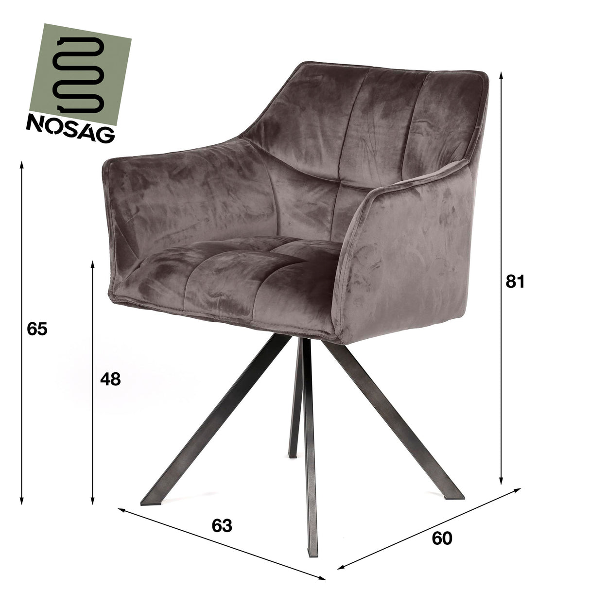 Chaise de salle à manger Lino Velvet Anthracite Pivotante 