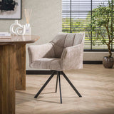 Chaise de salle à manger Lino en velours chenille couleur sable riche pivotante 