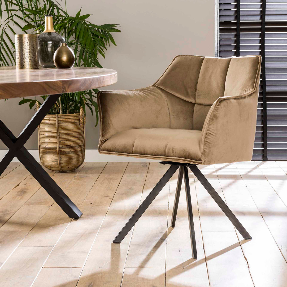 Ensemble de 2 chaises de salle à manger Lino Velvet Champagne pivotantes 