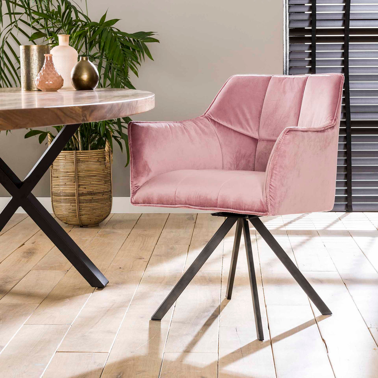 Ensemble de 2 chaises de salle à manger Lino Velvet Rose Pivotantes 