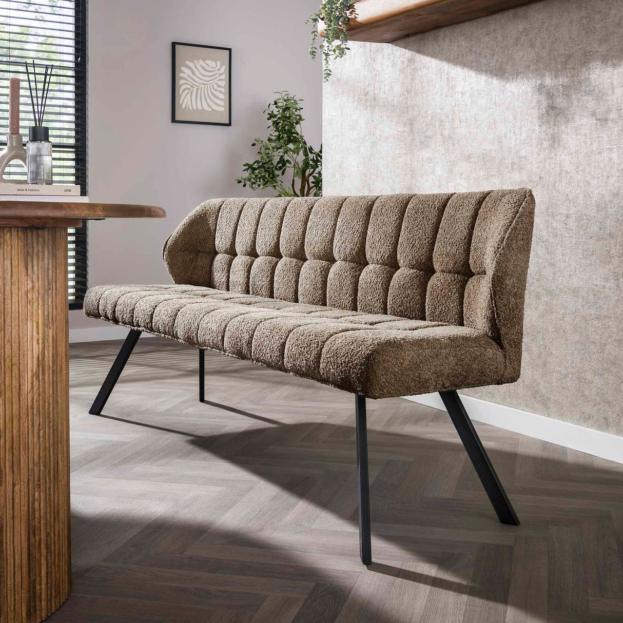 Banquette de salle à manger Lino Bouclé Tissu Taupe 180 cm À carreaux 