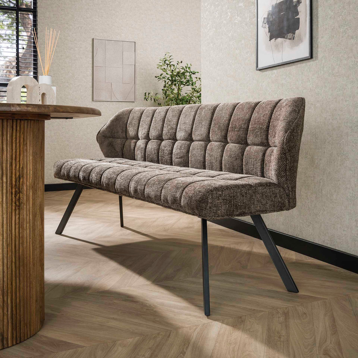 Banquette de salle à manger Lino Chenille Tissu Rich Taupe 180 cm à carreaux 
