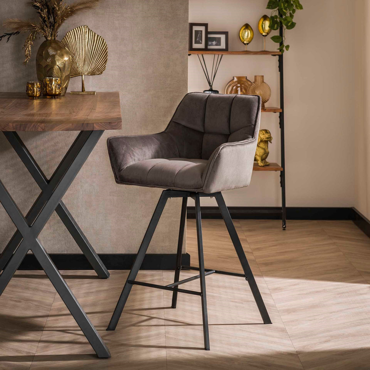 Ensemble de 2 tabourets de bar Lino Velvet Anthracite Pivotants 