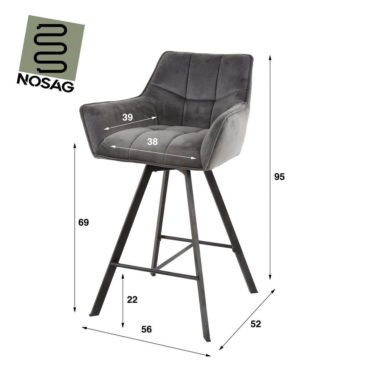Ensemble de 2 tabourets de bar Lino Velvet Anthracite Pivotants 