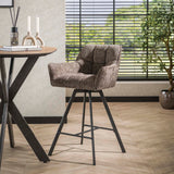 Tabouret de bar Lino en velours chenille couleur riche taupe pivotant 