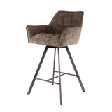 Tabouret de bar Lino en velours chenille couleur riche taupe pivotant 