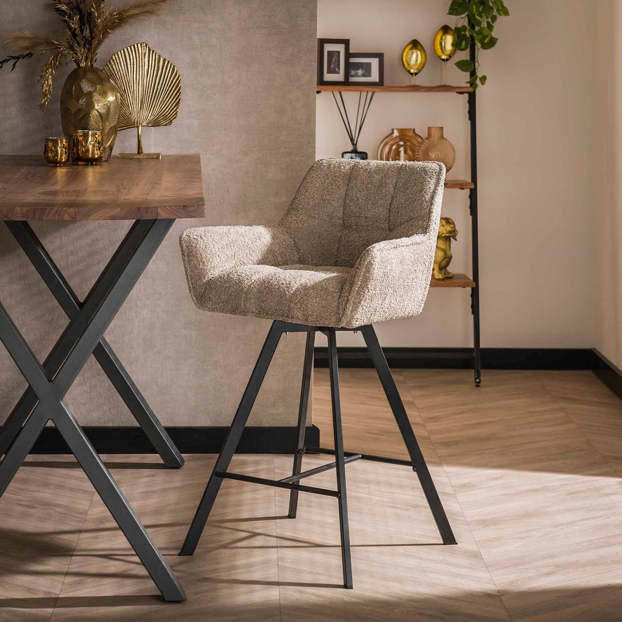 Tabouret de bar Lino Bouclé Sable Pivotant Grille 