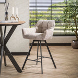 Tabouret de bar Lino en velours chenille couleur sable foncé, pivotant 