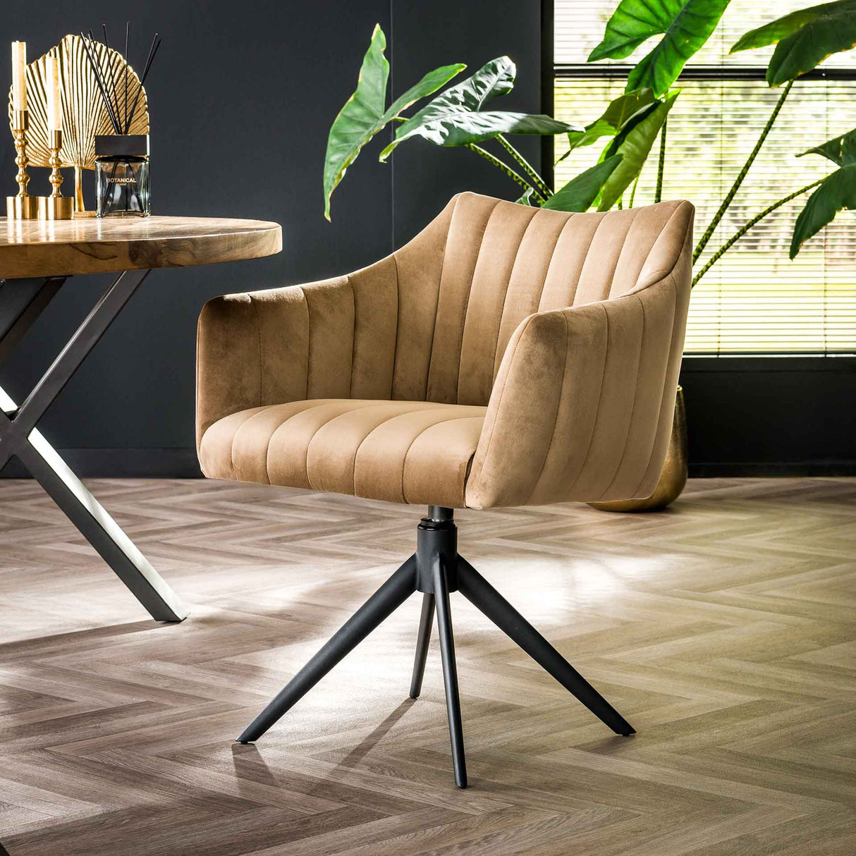 Ensemble de 2 fauteuils de salle à manger Monaco pivotants en velours Champagne 