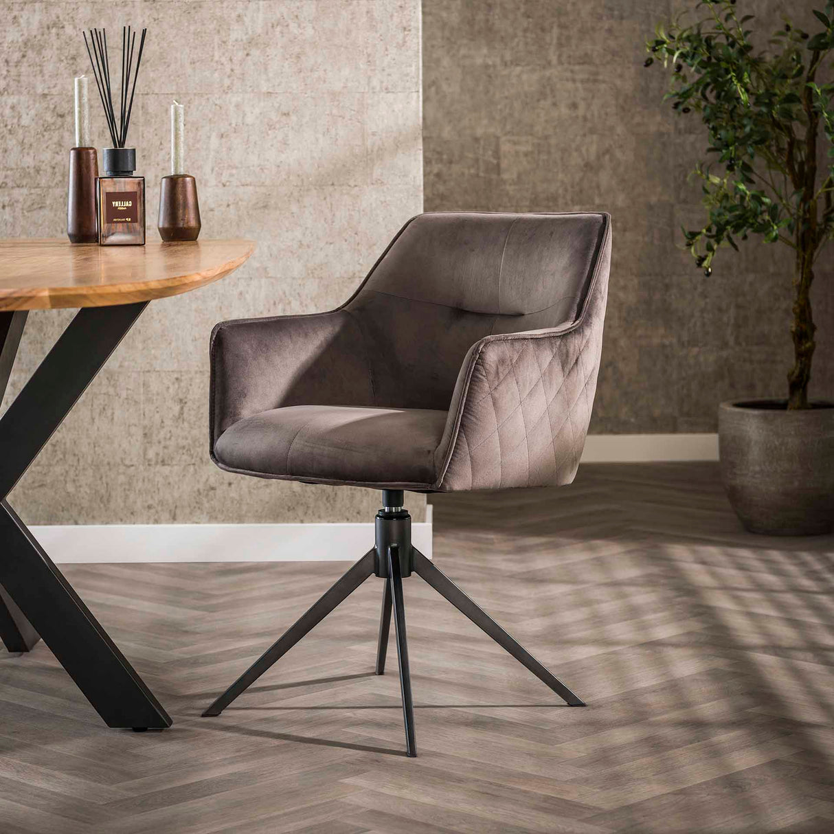 Chaise de salle à manger Chia Velvet Anthracite Pivotante 