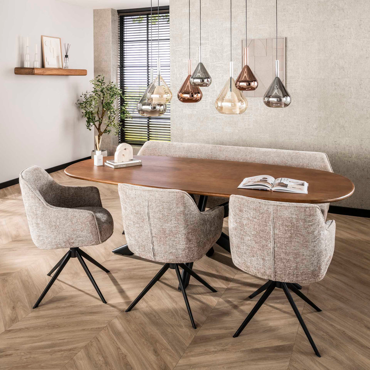 Ensemble de 2 chaises de salle à manger Chia Rich Tissu Sable Pivotantes 