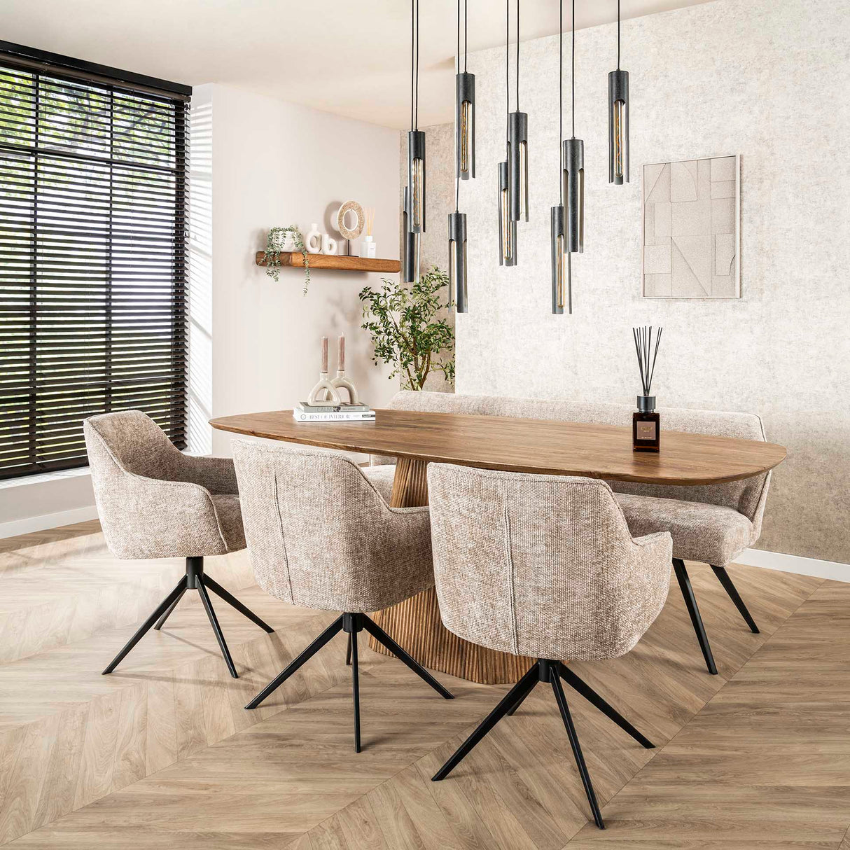 Ensemble de 2 chaises de salle à manger Chia Rich Tissu Sable Pivotantes 