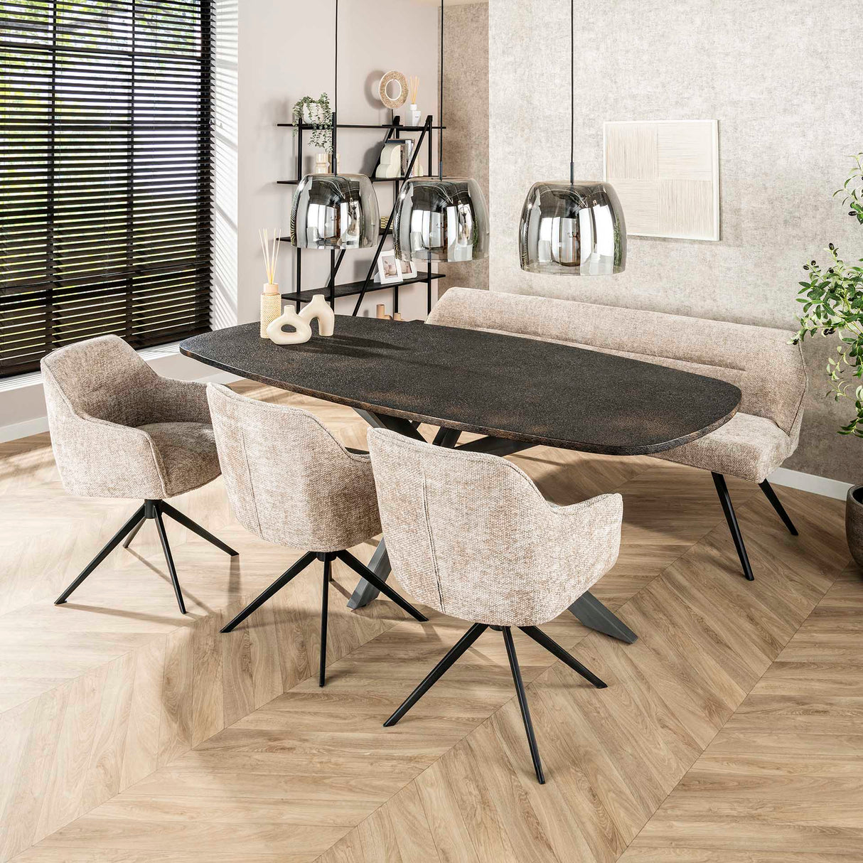Ensemble de 2 chaises de salle à manger Chia Rich Tissu Sable Pivotantes 