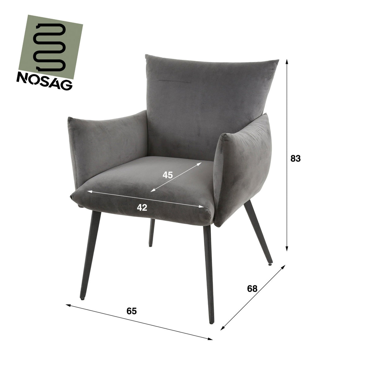 Marlow fauteuil de salle à manger en velours anthracite 
