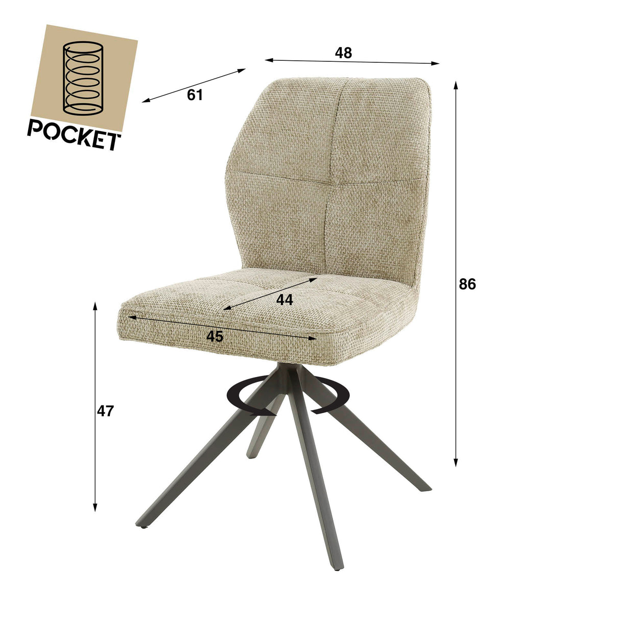 Lot de 2 chaises de salle à manger pivotantes tissu Parker