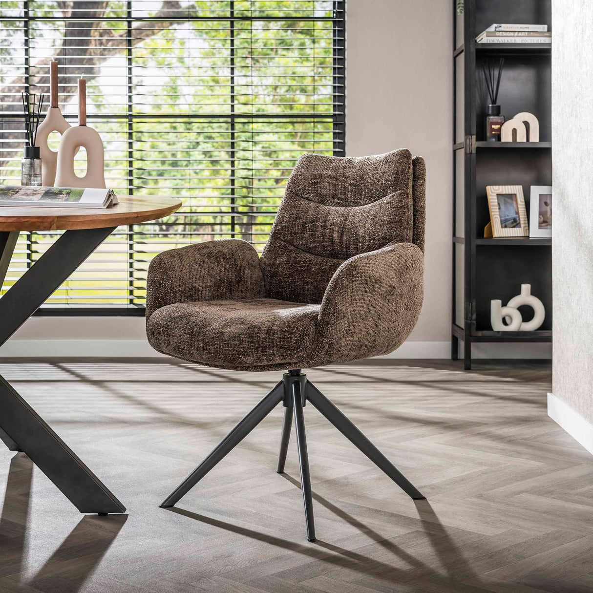 Chaise de salle à manger Elite Taupe en velours chenille, riche, pivotante 