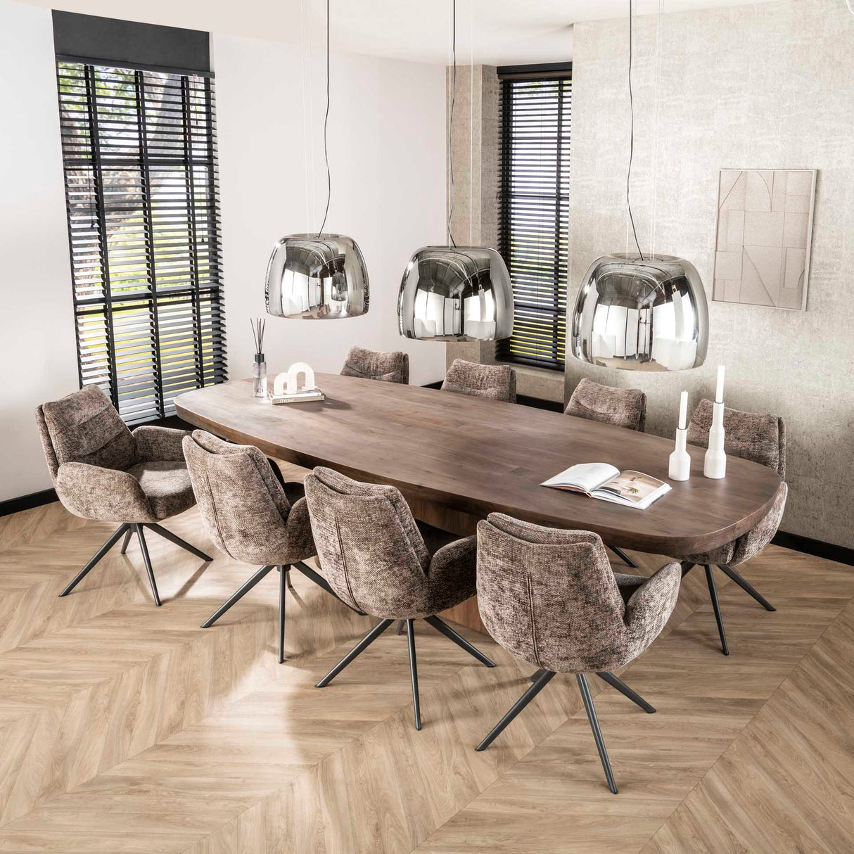 Ensemble de 2 chaises de salle à manger Elite Taupe en tissu chenille riche pivotant 