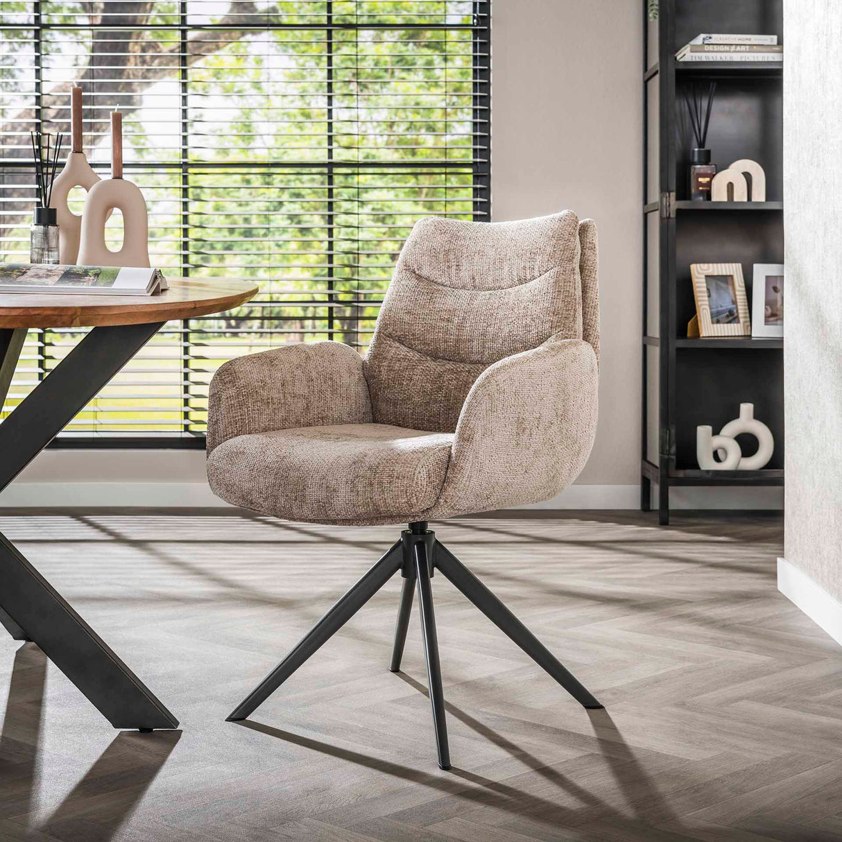 Ensemble de 2 chaises de salle à manger Elite Zand en tissu chenille riche, pivotantes 