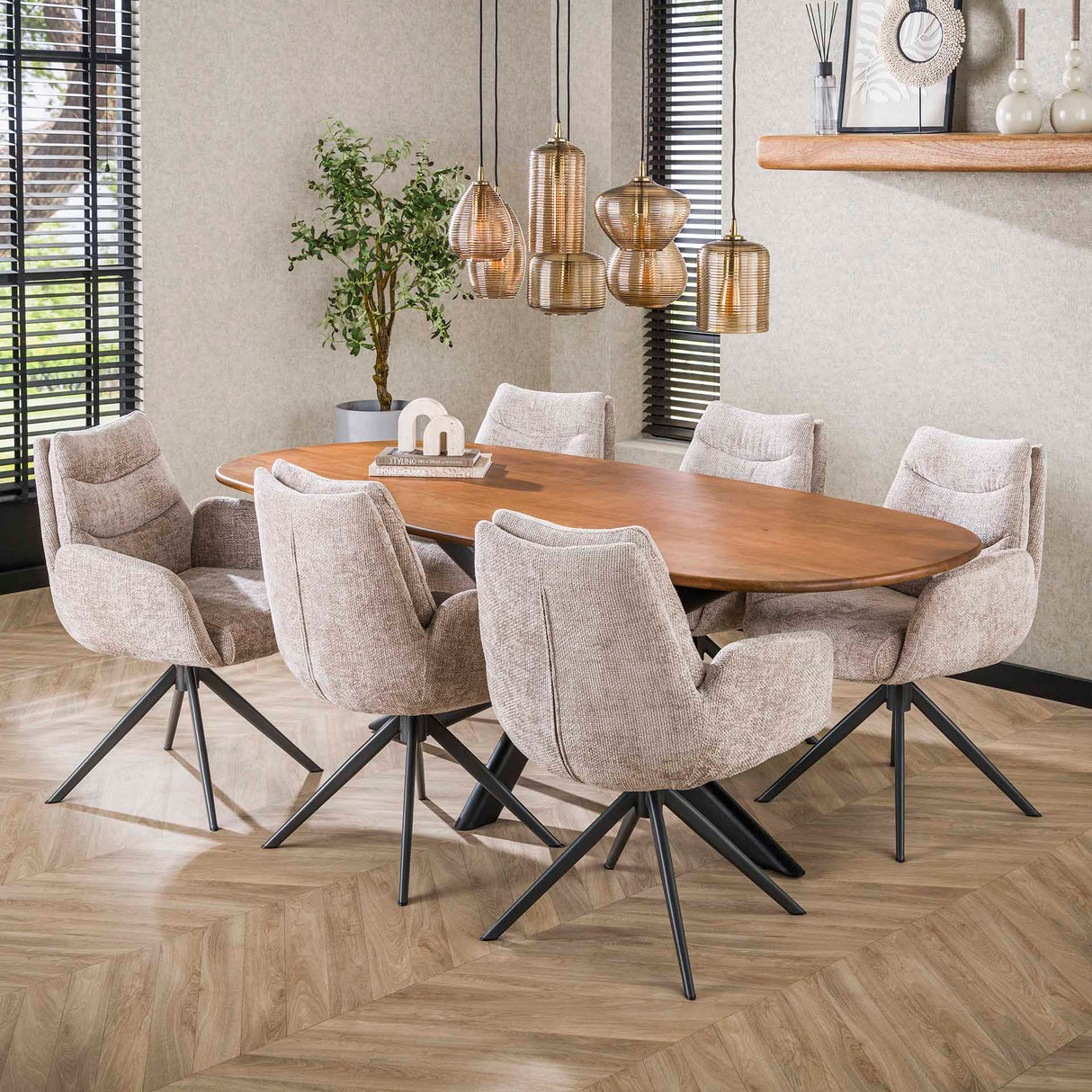 Ensemble de 2 chaises de salle à manger Elite Zand en tissu chenille riche, pivotantes 
