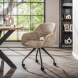 Chaises de salle à manger - Chaise de salle à manger à roulettes Springo Rotative Eagle Fabric Sand - Dimehouse