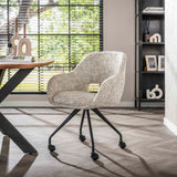 Chaise de salle à manger avec roulettes Springo pivotante en tissu Eagle Crème 