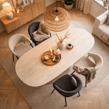 Table à manger en travertin aspect marbre en pierre frittée Lea 180x90 cm - Ovale danois