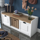 Ensemble de meubles Porte-manteau - Meuble à chaussures - Mélamine Blanc-Noyer 