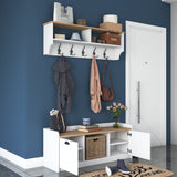 Ensemble de meubles Porte-manteau - Meuble à chaussures - Mélamine Blanc-Noyer 
