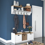 Ensemble de meubles Porte-manteau - Meuble à chaussures - Mélamine Blanc-Noyer 