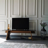 TV Meubels - TV Meubel Coral Walnoot Zwart Glas 158x45x40 cm - Dimehouse