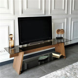 TV Meubels - TV Meubel Coral Walnoot Zwart Glas 158x45x40 cm - Dimehouse