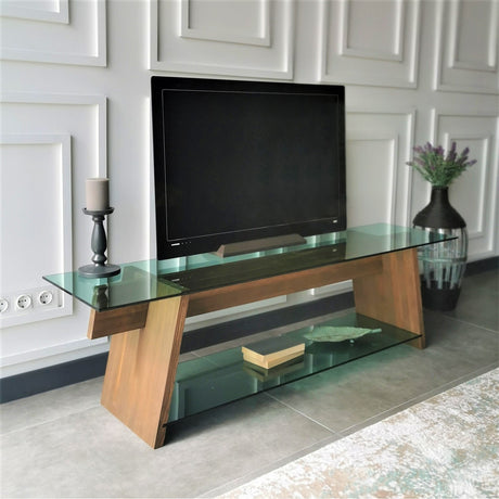 Meubles de télévision corail en verre vert 158x45x40 cm