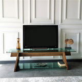 TV Meubels - TV Meubel Coral Walnoot Groen Glas 158x45x40 cm - Dimehouse