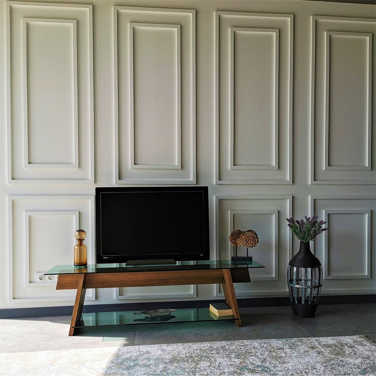 TV Meubels - TV Meubel Coral Walnoot Groen Glas 158x45x40 cm - Dimehouse