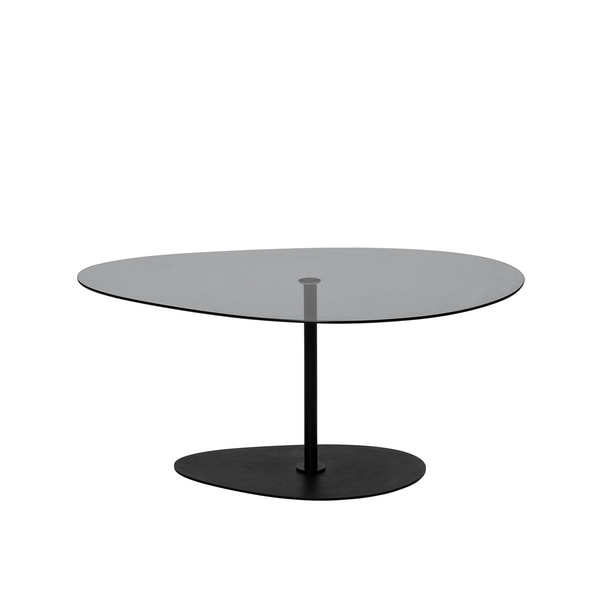 Table basse design organique en verre teinté Torpo - cadre en métal noir 