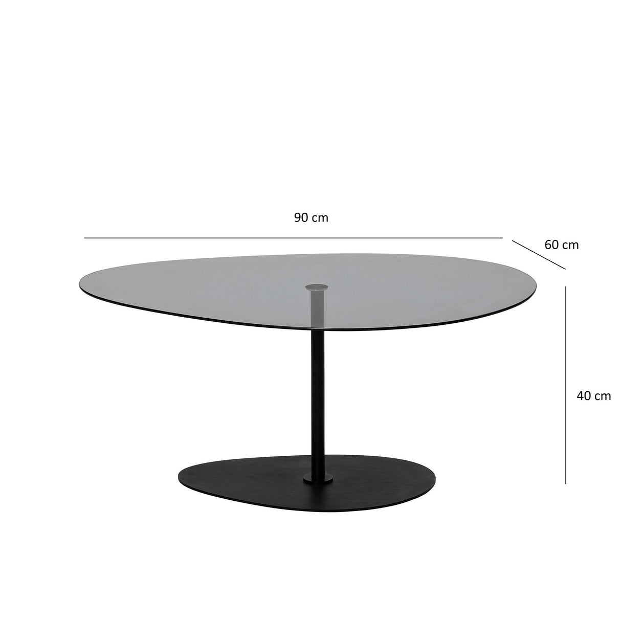 Table basse design organique en verre teinté Torpo - cadre en métal noir 