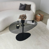Table basse design organique en verre teinté Torpo - cadre en métal noir 