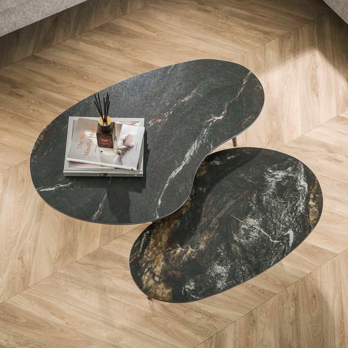 Niora Ensemble de tables basses en forme de niora, 2 pièces, céramique Fossil Noir 
