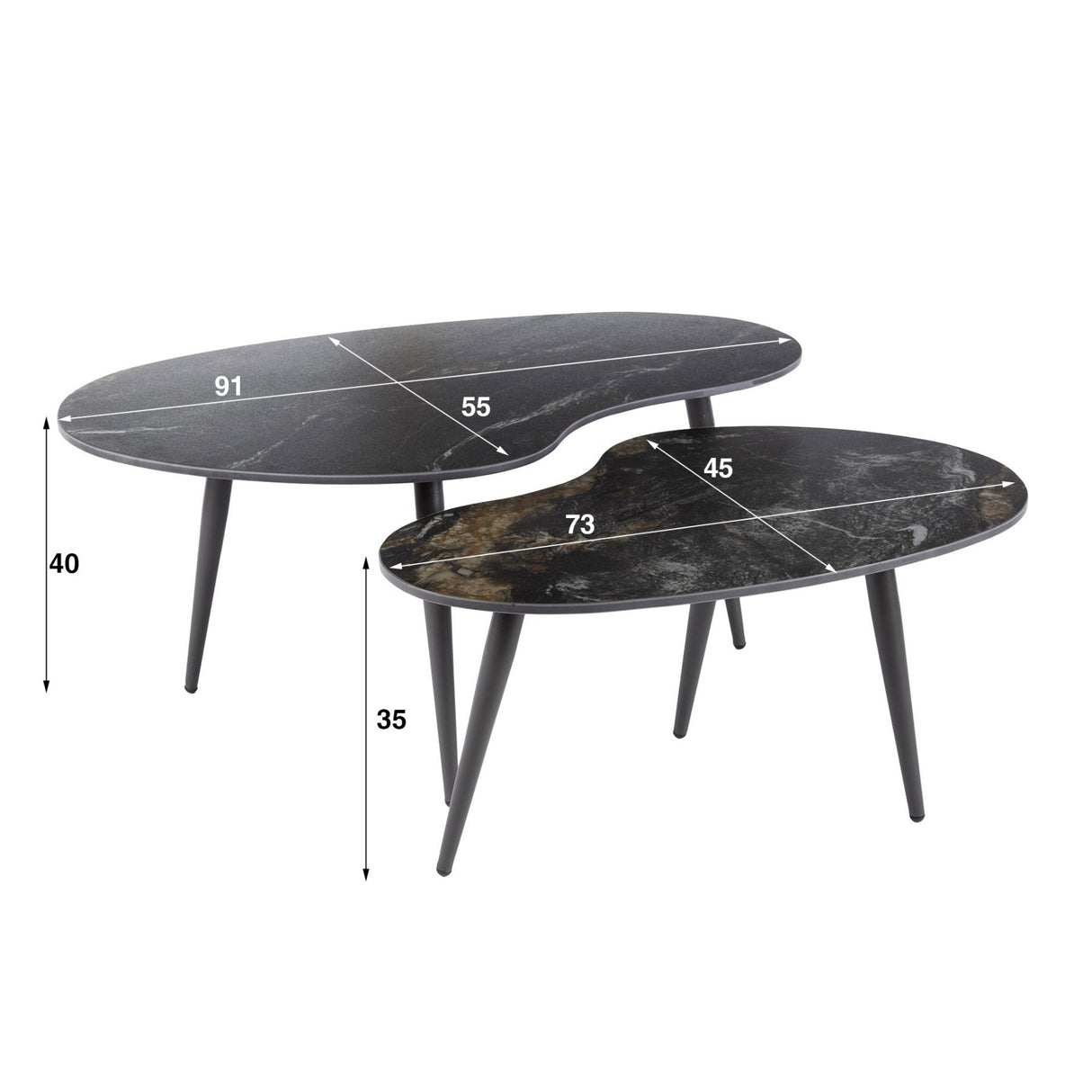Niora Ensemble de tables basses en forme de niora, 2 pièces, céramique Fossil Noir 