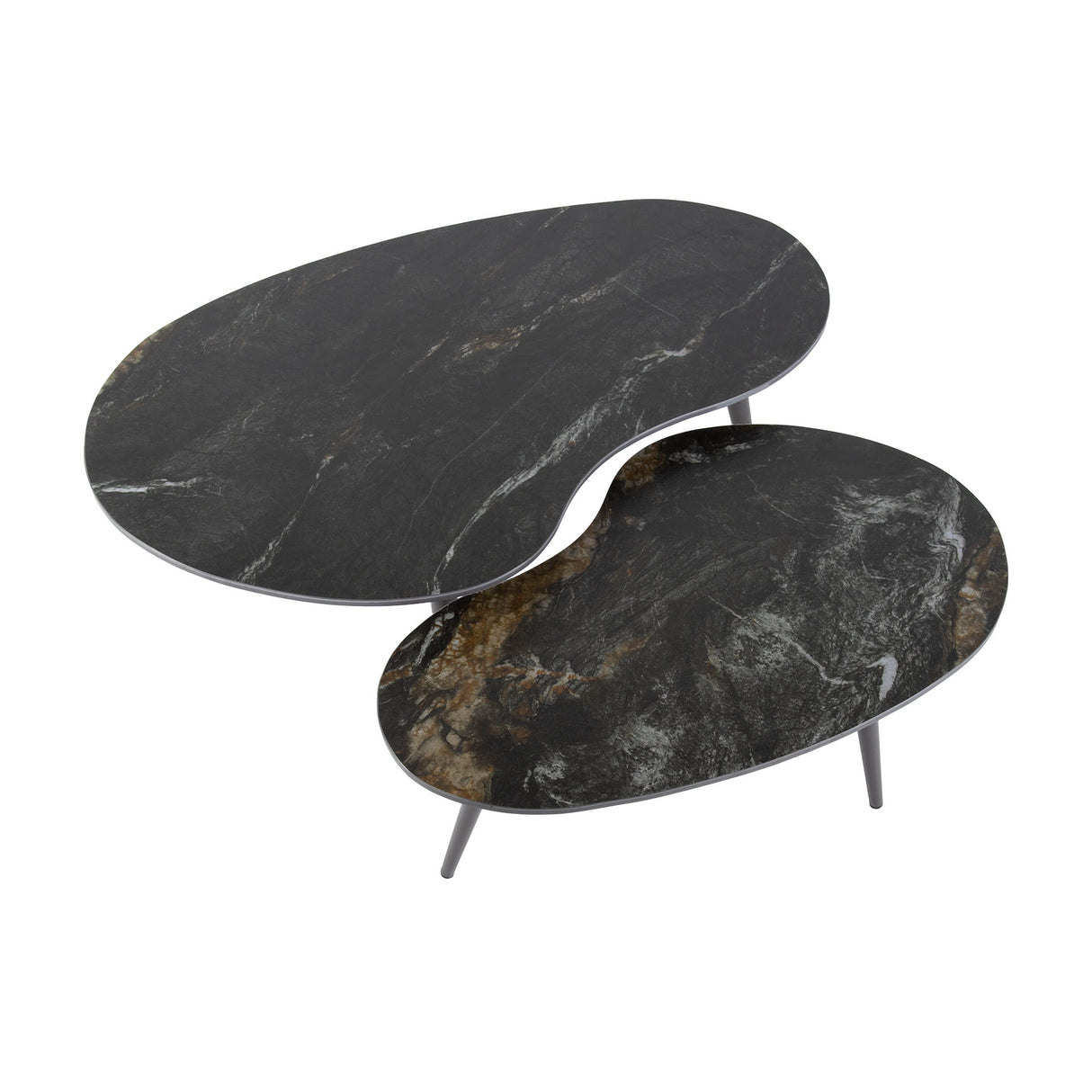 Niora Ensemble de tables basses en forme de niora, 2 pièces, céramique Fossil Noir 