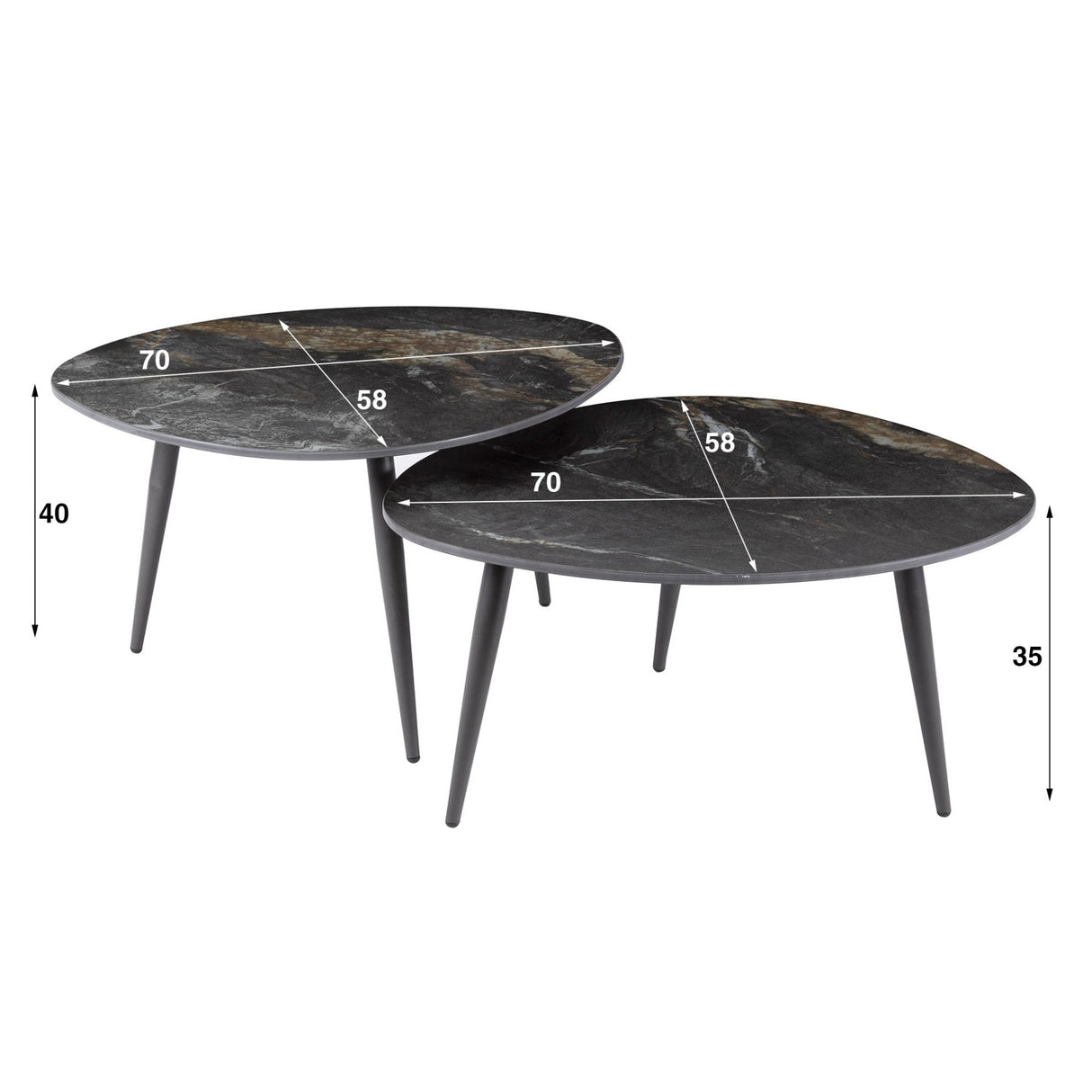 Niora Ensemble de tables basses organiques de 2 pièces en céramique Fossil Noir 