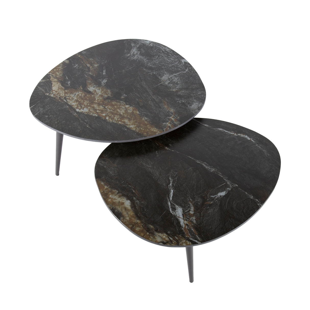 Niora Ensemble de tables basses organiques de 2 pièces en céramique Fossil Noir 