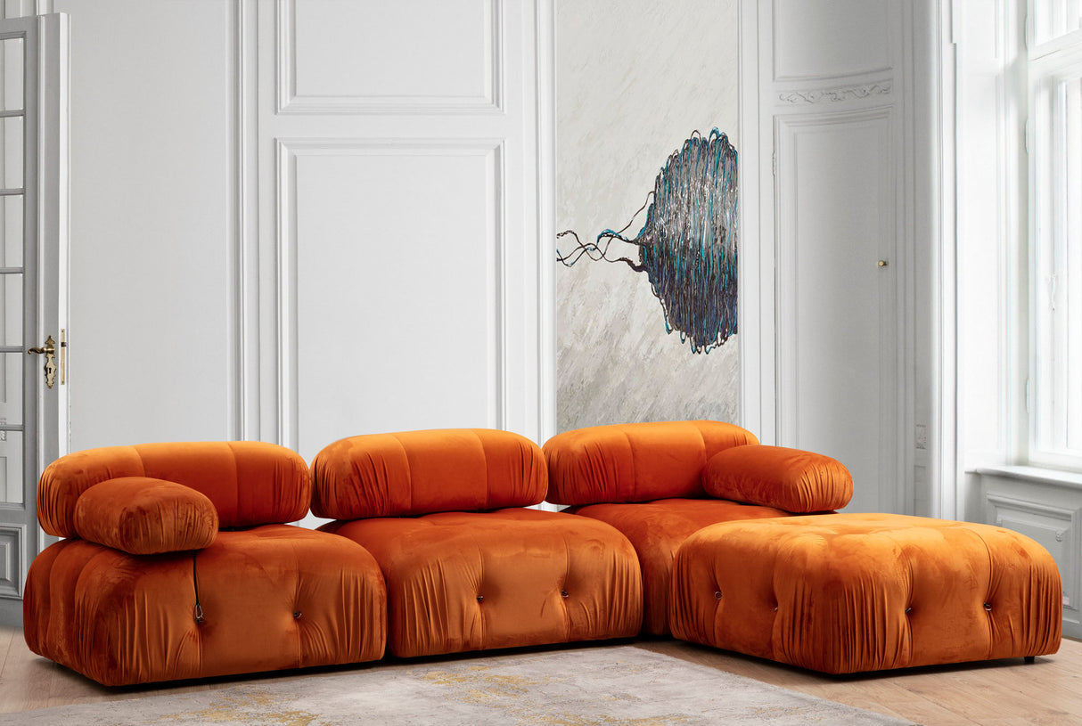 Banque modulaire 3 places avec velours de bulle Hocker Oranje