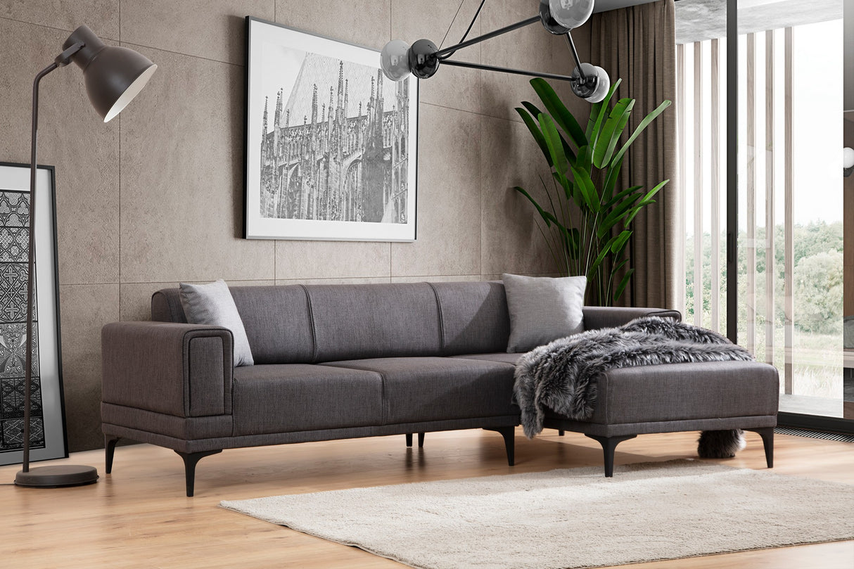 Canapé d'angle avec fonction couchage Droit Horizon Gris Foncé