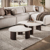 Lot de 2 tables basses bio Cruz - céramique Taj Mahal aspect bois marron foncé nervuré