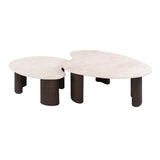 Lot de 2 tables basses bio Cruz - céramique Taj Mahal aspect bois marron foncé nervuré