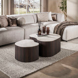 Lot de 2 tables basses bio Cruz bold - céramique Taj Mahal aspect bois marron foncé nervuré