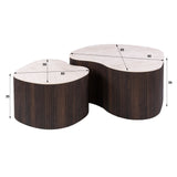 Lot de 2 tables basses bio Cruz bold - céramique Taj Mahal aspect bois marron foncé nervuré